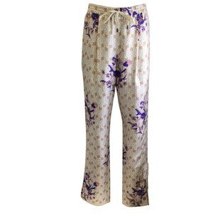 SNOW XUE GAO BEIGE / PURPLE MULTI BLEEKER FLORAL PRINT SILK PANTS